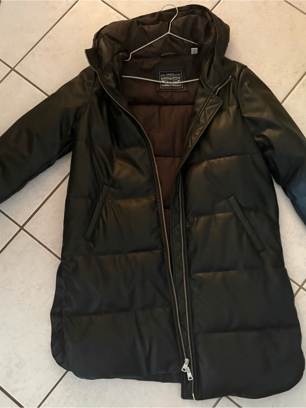 Levi's Black Long Puffer Coat with Hood